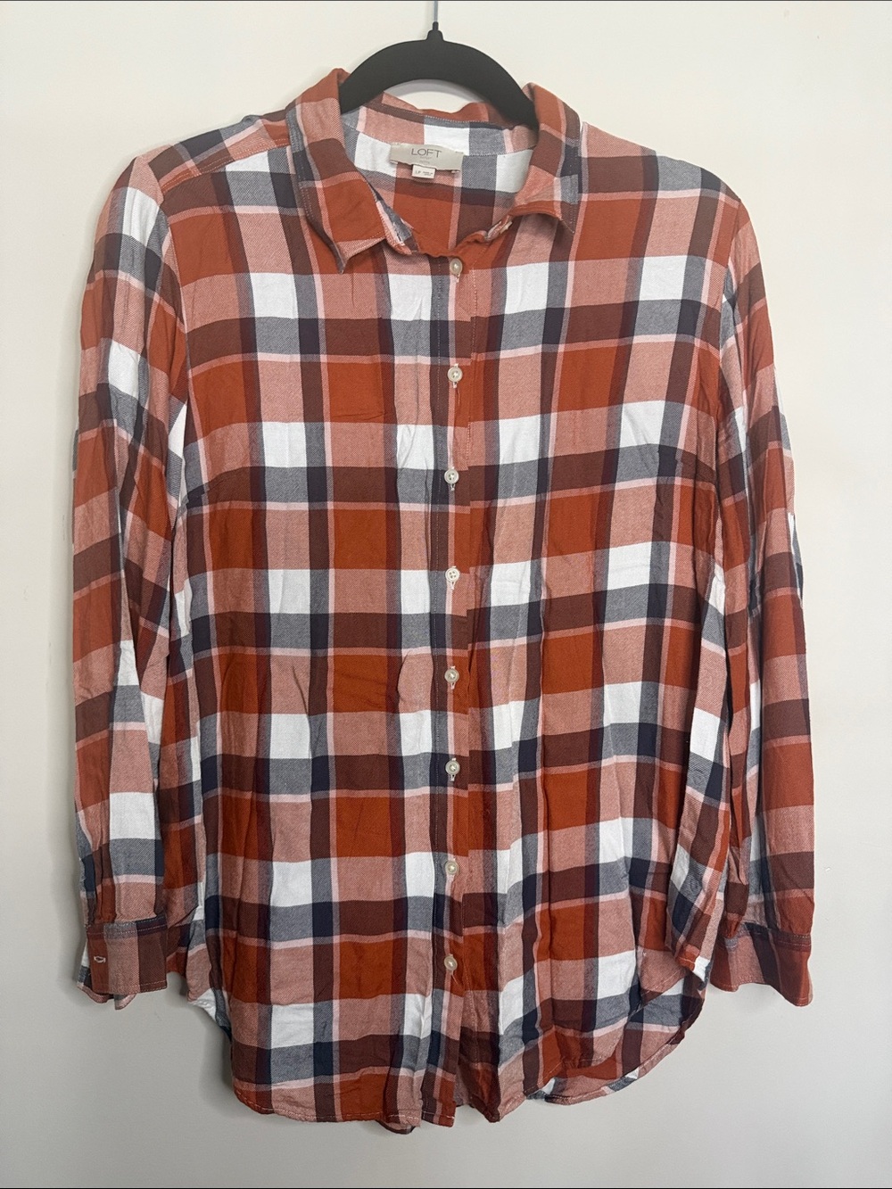 LOFT Rust, White & Navy Plaid Button-Down Shirt